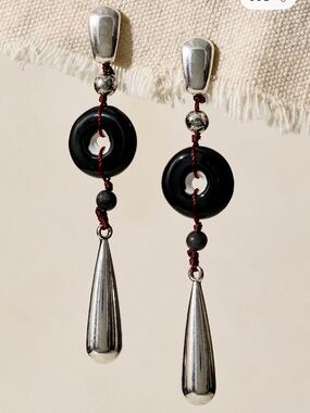 Free People Silver and Black Drop Dangle Earrings